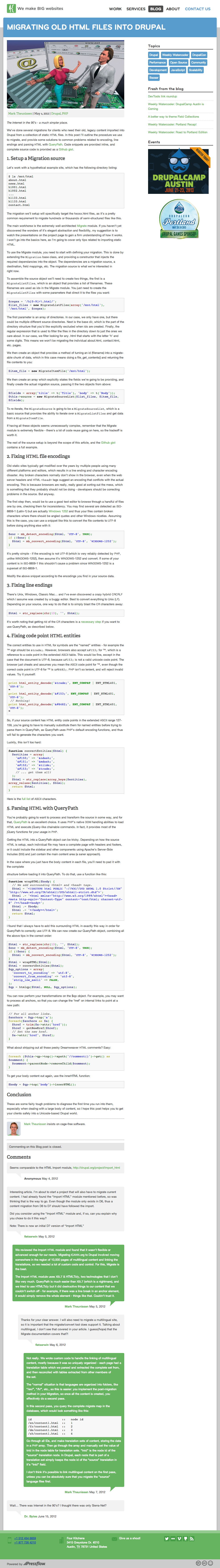 Screenshot of blog post Migrating Old HTML Files
