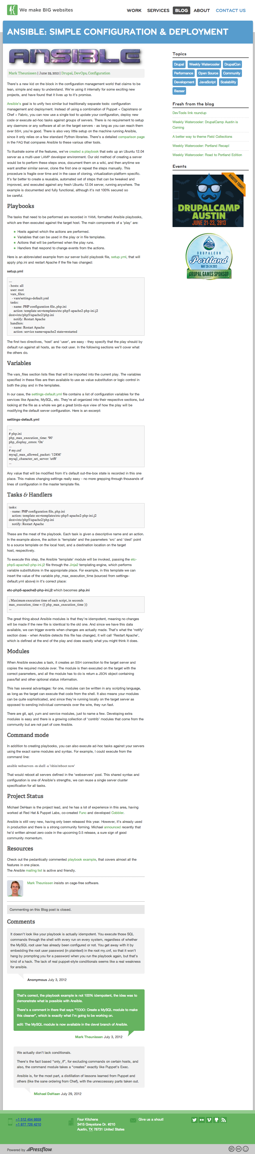 Screenshot of blog post Ansible configuration