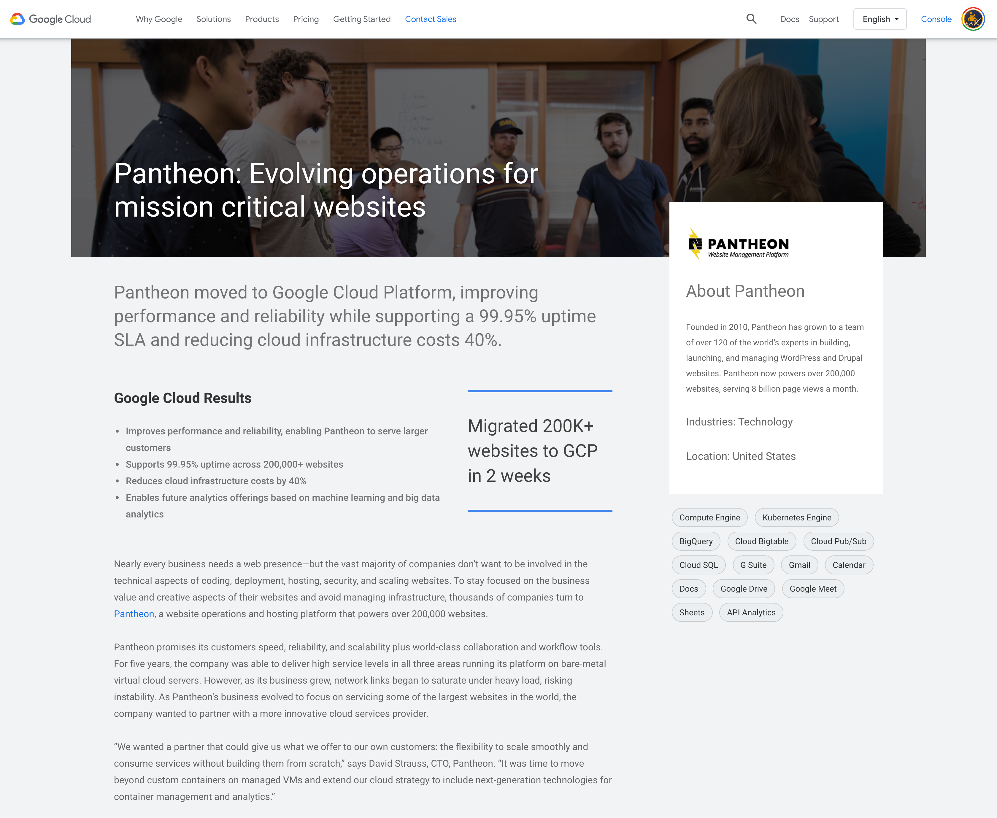 Screenshot of Pantheon to Google Cloud case study